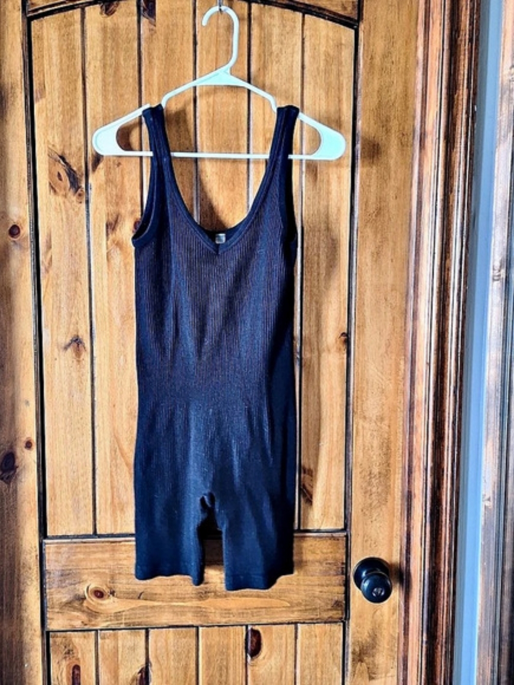 mono b Ribbed Biker Short Romper Black Medium
